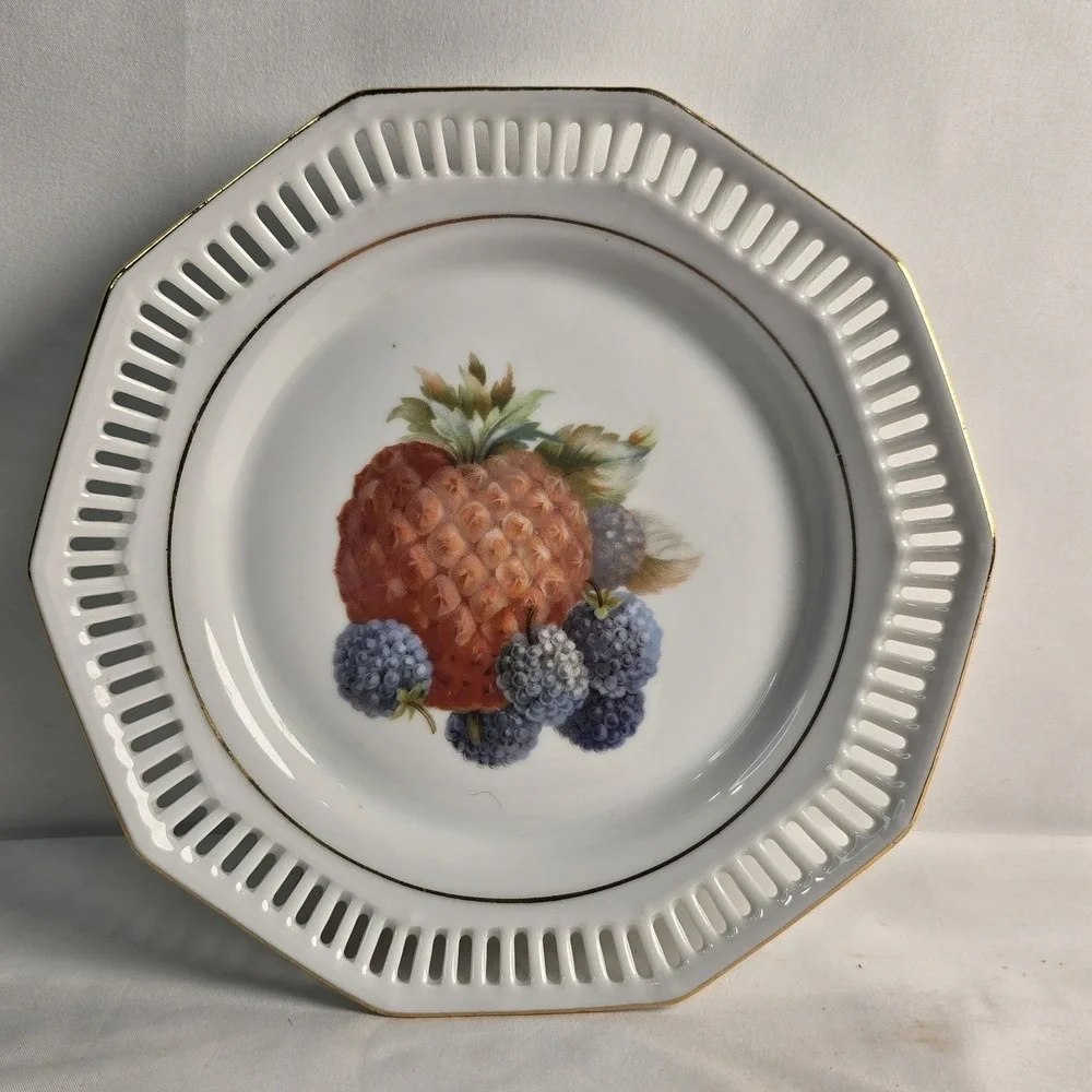 Schwarzenhammer Bavaria Fruit Plate Western Germany Porcelain Octagon Printed